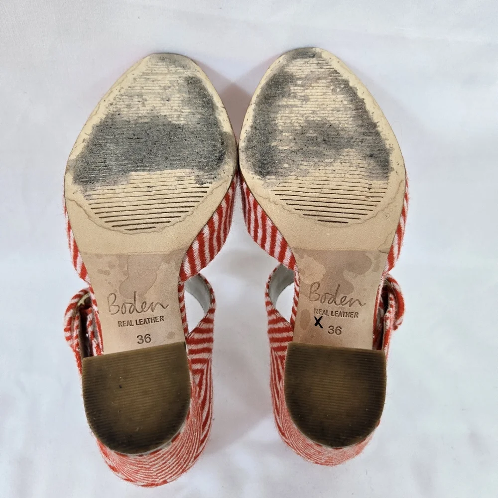 Boden Womens Evie Orange Ivory Stripe Fabric Buckle Mary Jane Pumps EU 36/5.5 US